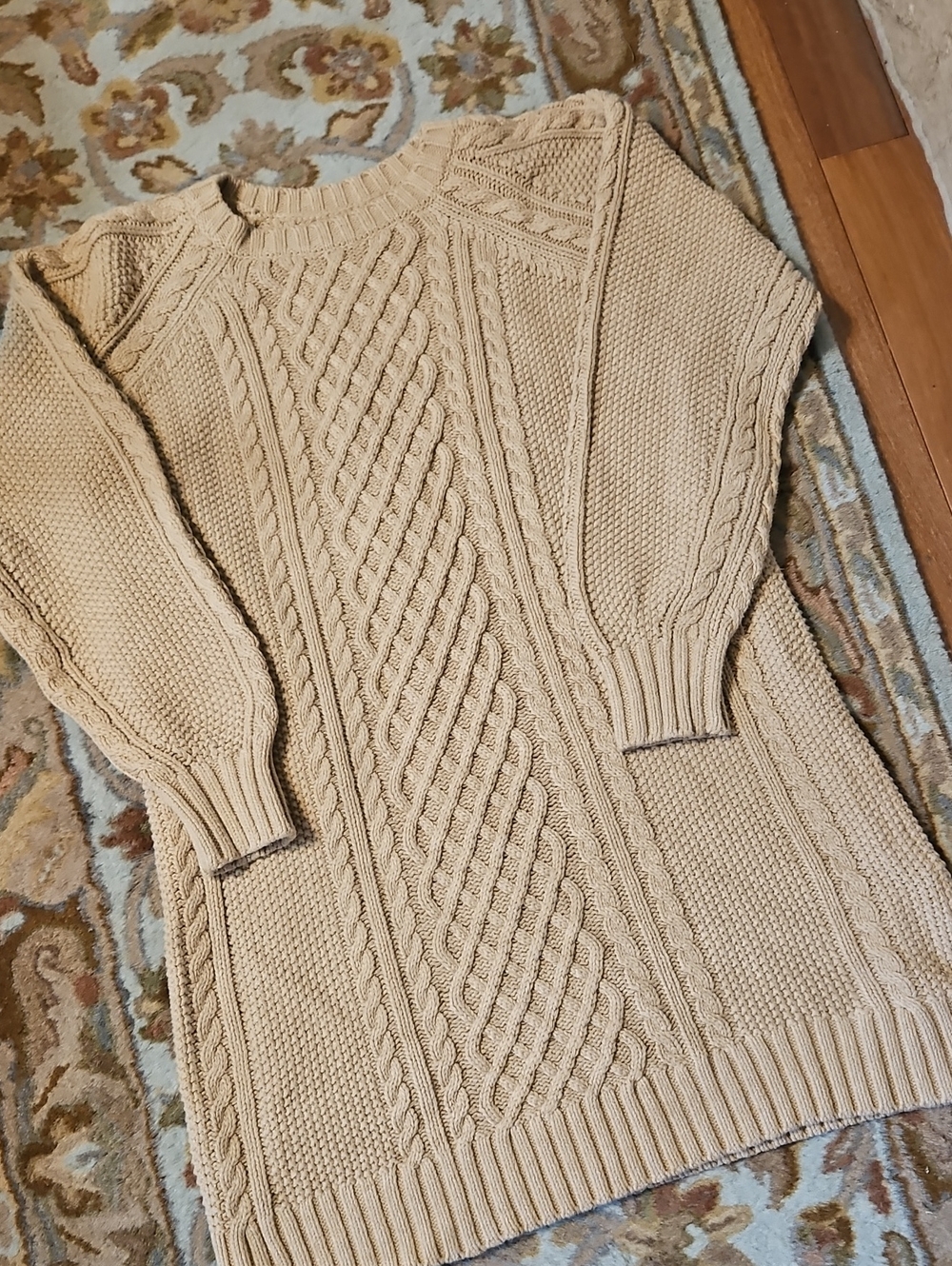 Lands' End Cream Cable-Knit Crewneck Sweater